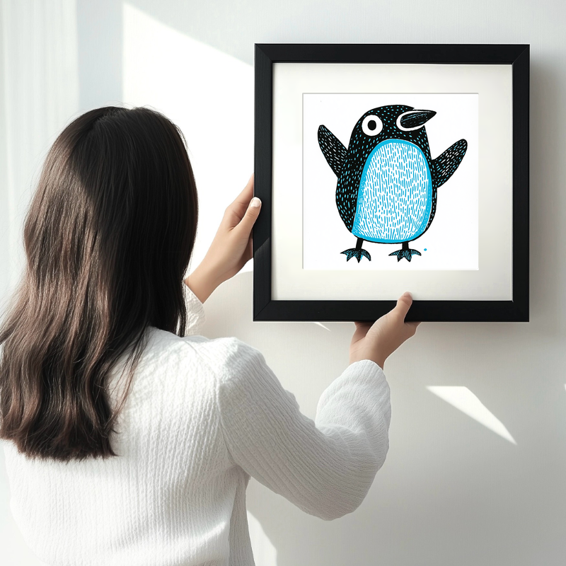 Cute Puffin/Puffling   Linoprint-Style Art (638-1)