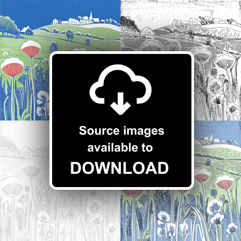 Field of poppies near Snettisham Linoprint-Style Art (1784-3)