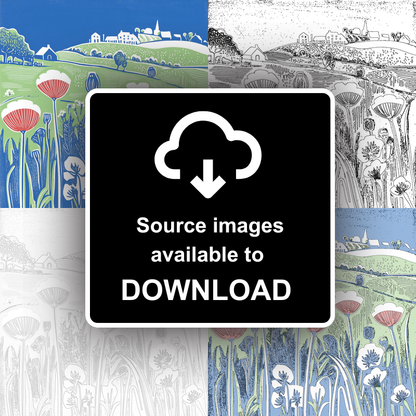 Field of poppies near Snettisham Linoprint-Style Art (1784-3)