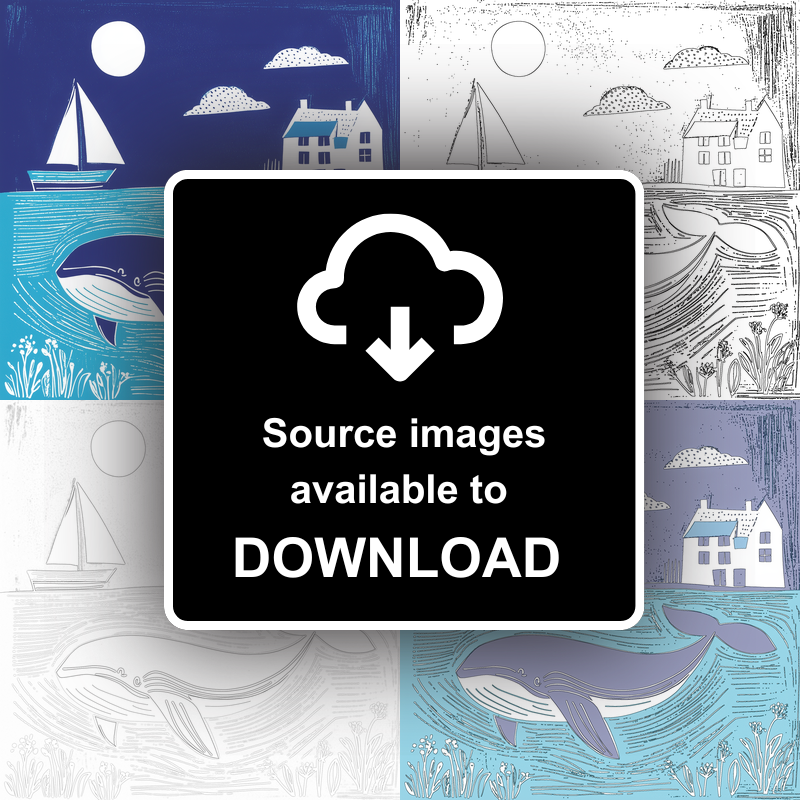 Whale Linoprint-Style Art (1072-1)