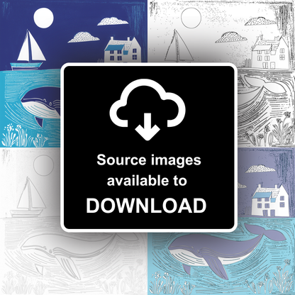 Whale Linoprint-Style Art (1072-1)