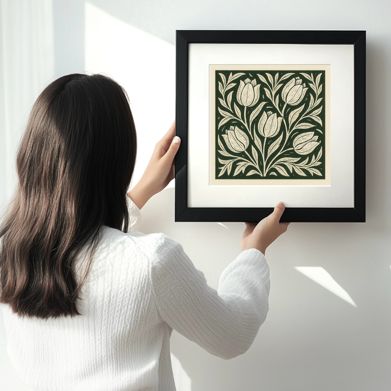 Flowers Linoprint-Style Art (c7)
