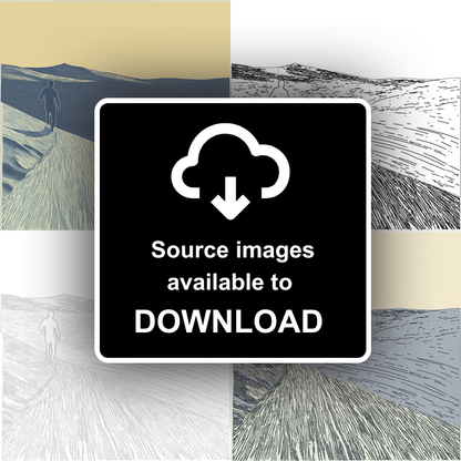 Fell runner silhouette descending slope Linoprint-Style Art (2426-1)