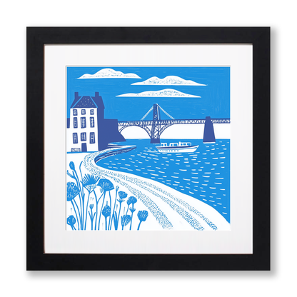 Forth Bridge, Scotland Linoprint-Style Art (851-1)