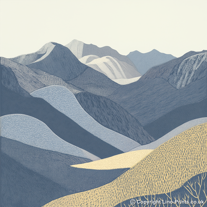 Crinkle Crags in the Lake District Linoprint-Style Art (2398-1)