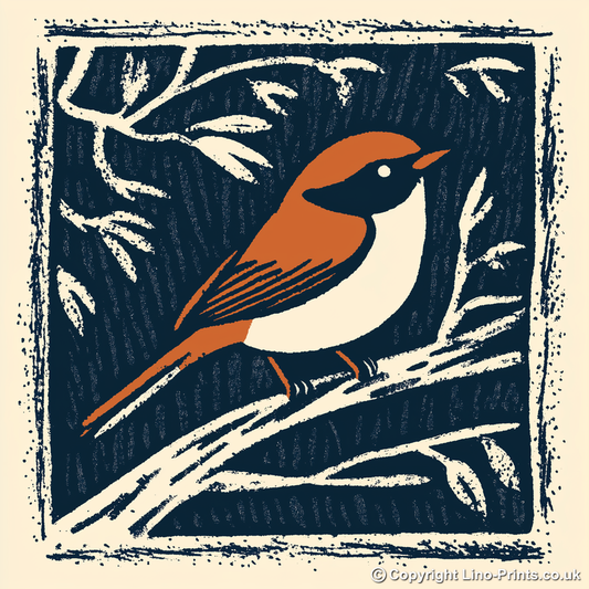 Cute Baby Robin Linoprint-Style Art (45-2)
