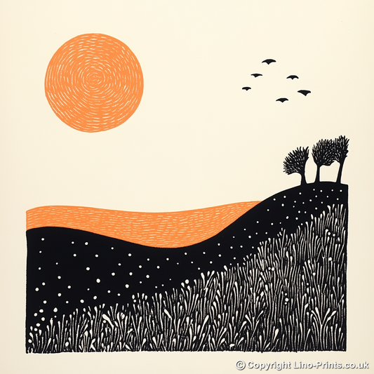 Saltburn-by-the-Sea, North Yorkshire Linoprint-Style Art (313-1)
