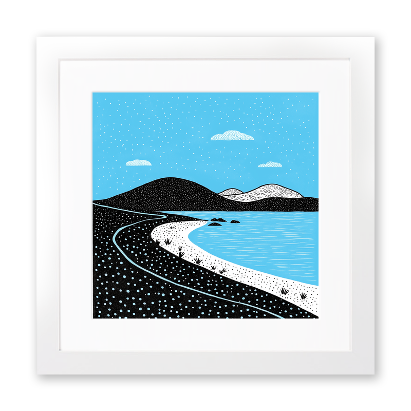 Luskentyre Beach, Isle of Harris Linoprint-Style Art (802-1)