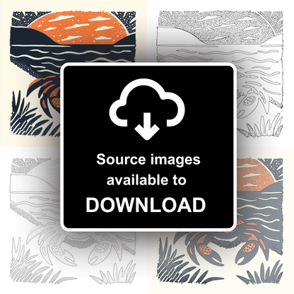 Crab on sand Linoprint-Style Art (88-1)