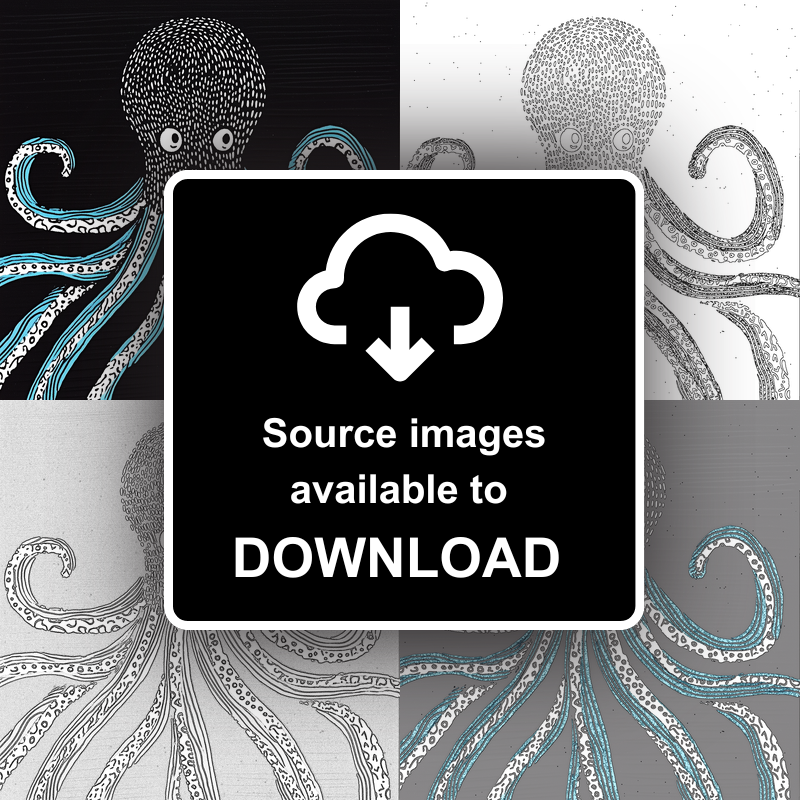 Octopus with swirling tentacles Linoprint-Style Art (726-1)