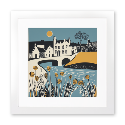 Bourton-on-the-Water, Cotswolds Linoprint-Style Art (1130-1)