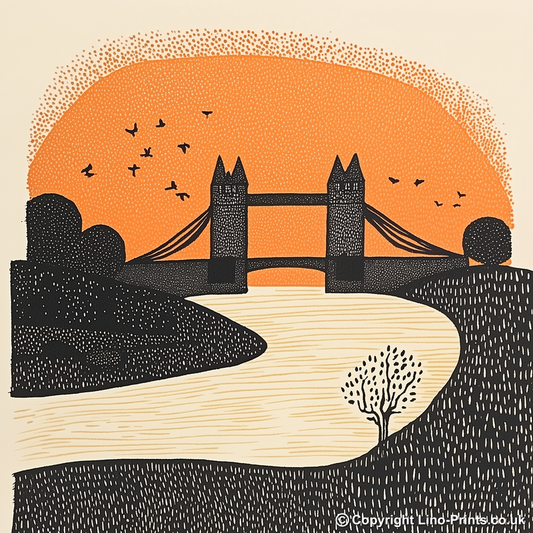 Tower Bridge, London Linoprint-Style Art (199-1)