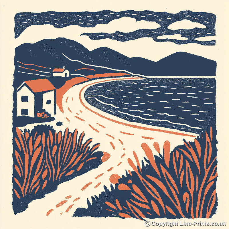 Luskentyre Beach, Isle of Harris Linoprint-Style Art (139-1)