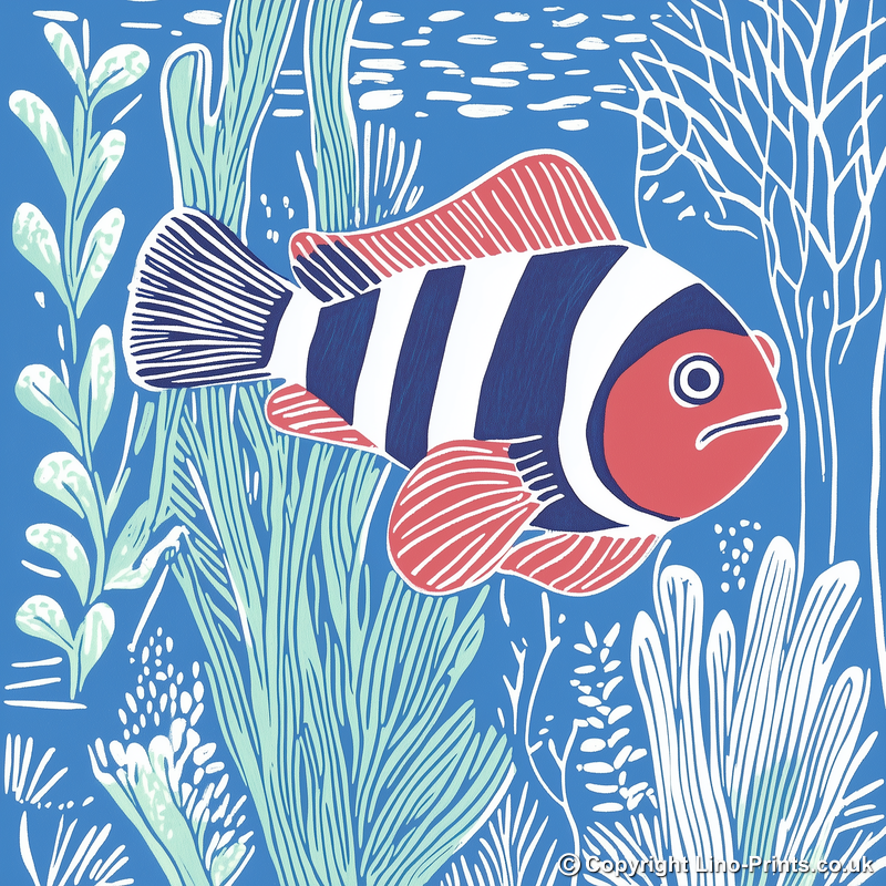 Clownfish Linoprint-Style Art (1036-1)