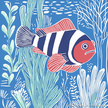 Clownfish Linoprint-Style Art (1036-1)