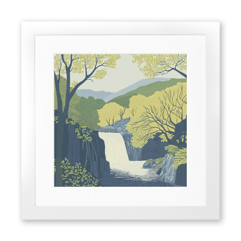 Aira Force waterfall in the Lake District Linoprint-Style Art (2355-1)