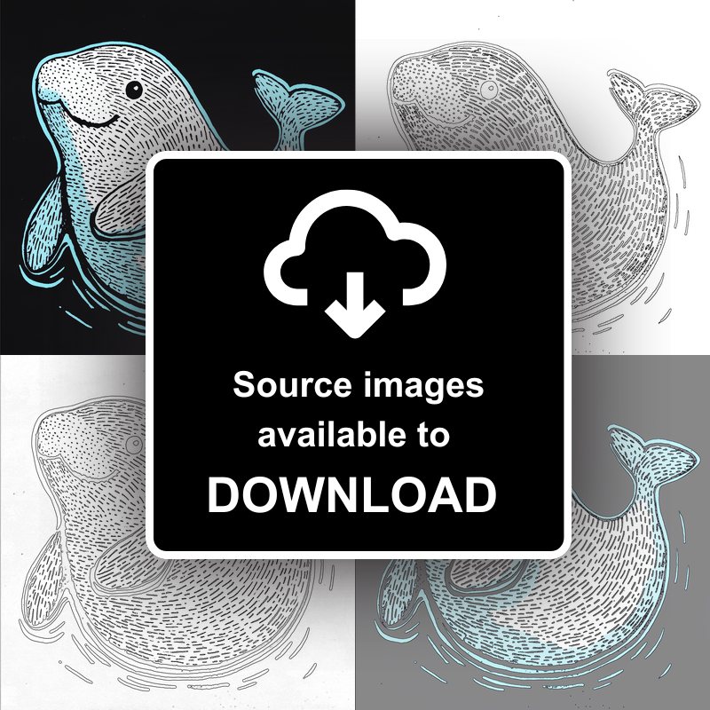 Cute Manatee Calf Linoprint-Style Art (630-1)