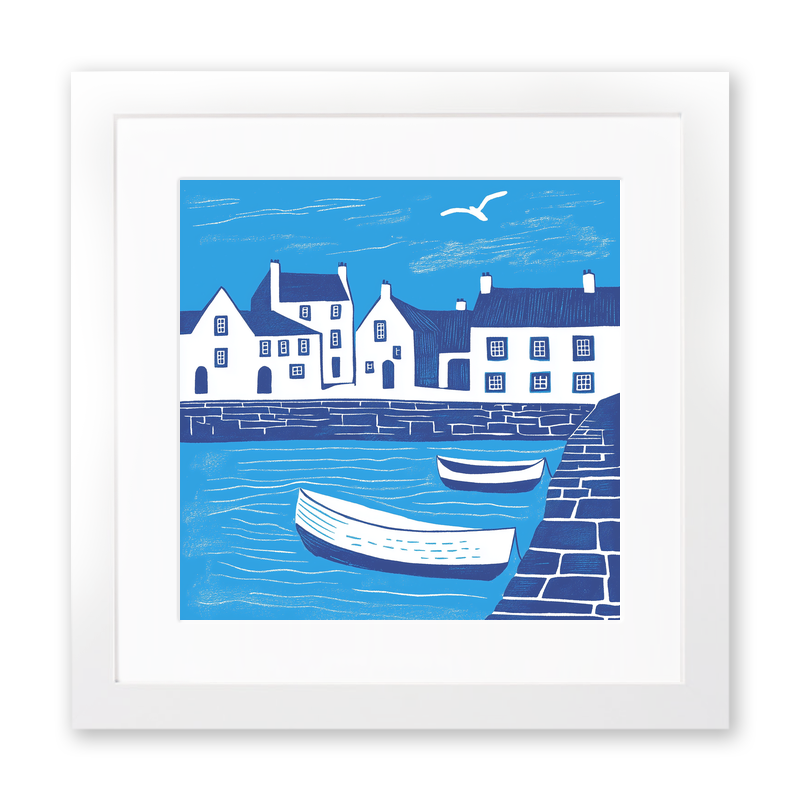 Dunbar Harbour, East Lothian Linoprint-Style Art (1087-2)