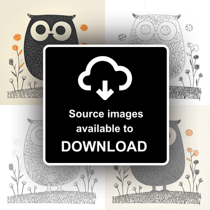 Cute Owl/Owlet Linoprint-Style Art (231-1)