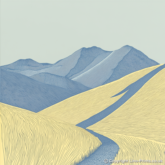 Grasmoor wide summit Linoprint-Style Art (2434-2)