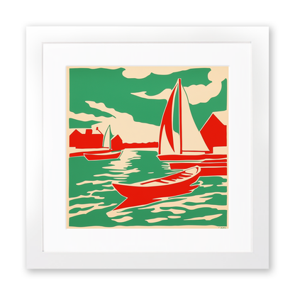 Boats moored at Potter Heigham Linoprint-Style Art (2161-1)