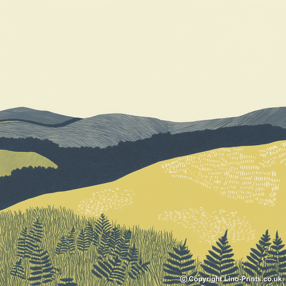 Bracken covered slopes Linoprint-Style Art (2376-1)