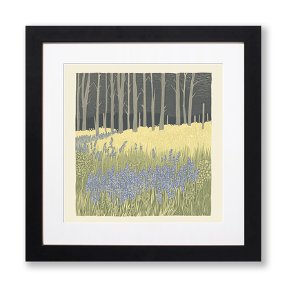 Bluebells in woodland Linoprint-Style Art (2366-2)