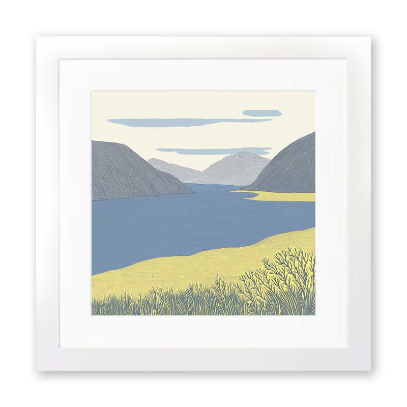 Ennerdale Water remote view in the Lake District Linoprint-Style Art (2416-1)