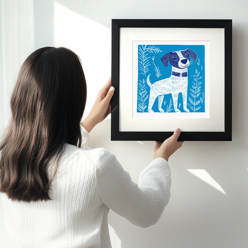 Cute Puppy Linoprint-Style Art (930-1)