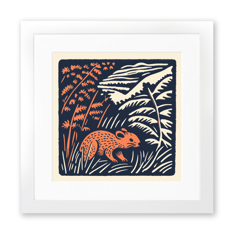 Cute Dormouse   Linoprint-Style Art (52-2)