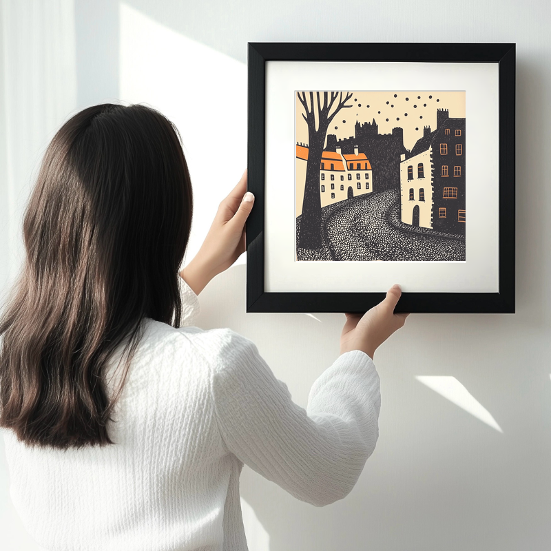 Edinburgh Castle and Royal Mile Linoprint-Style Art (174-1)