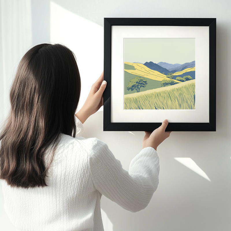 Loughrigg Fell in the Lake District Linoprint-Style Art (2482-1)