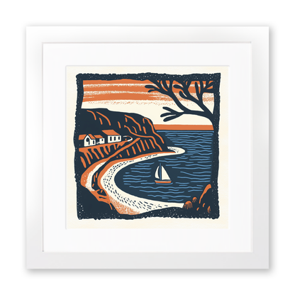 Beer Beach, Devon Linoprint-Style Art (124-1)