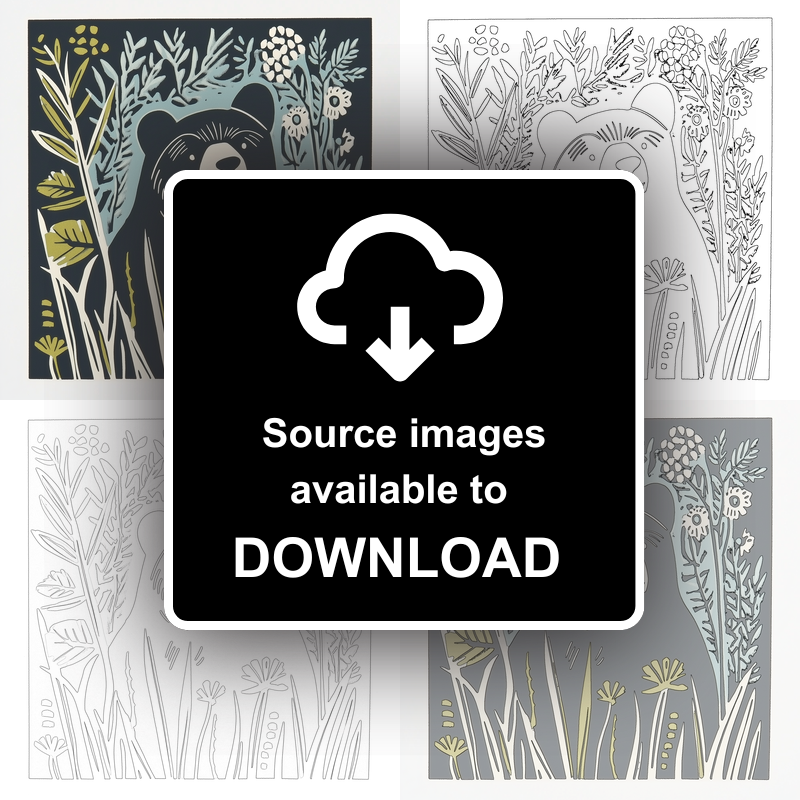 Cute Bear Cub Linoprint-Style Art (1193-2)