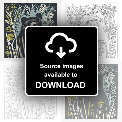 Cute Bear Cub Linoprint-Style Art (1193-2)