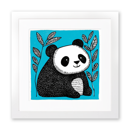 Cute Panda Cub (Giant Panda) Linoprint-Style Art (635-1)