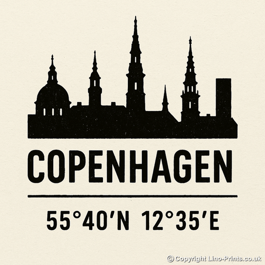 Place Coordinates Linoprint-Style Art (c298)