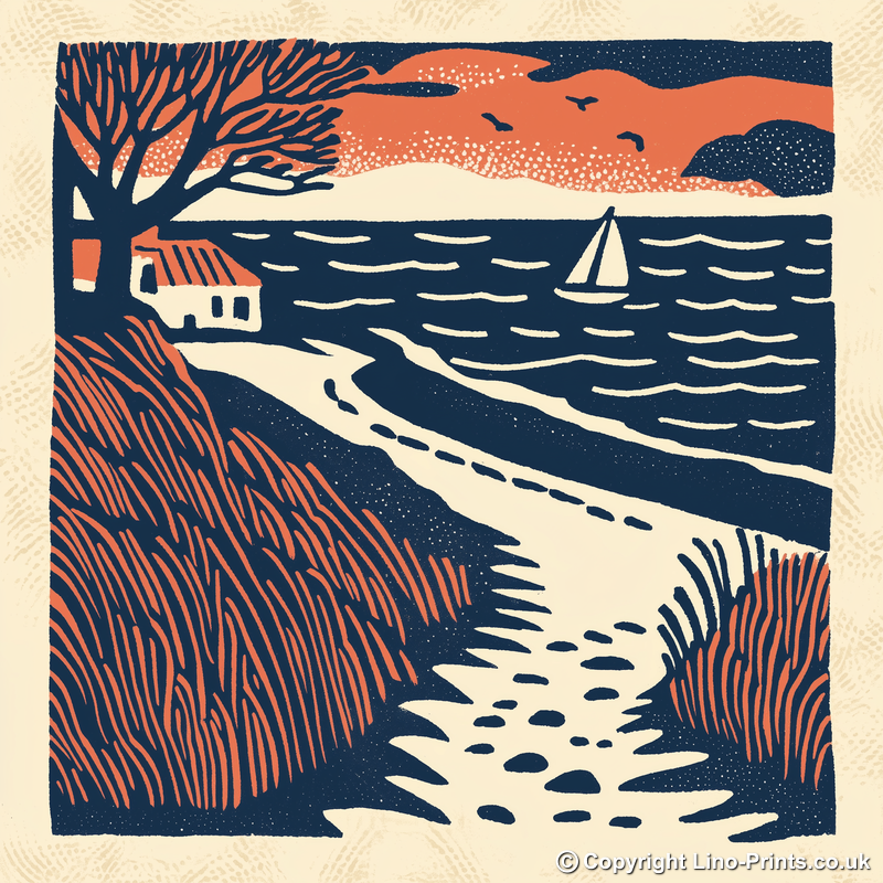 Formby Beach, Merseyside Linoprint-Style Art (135-1)