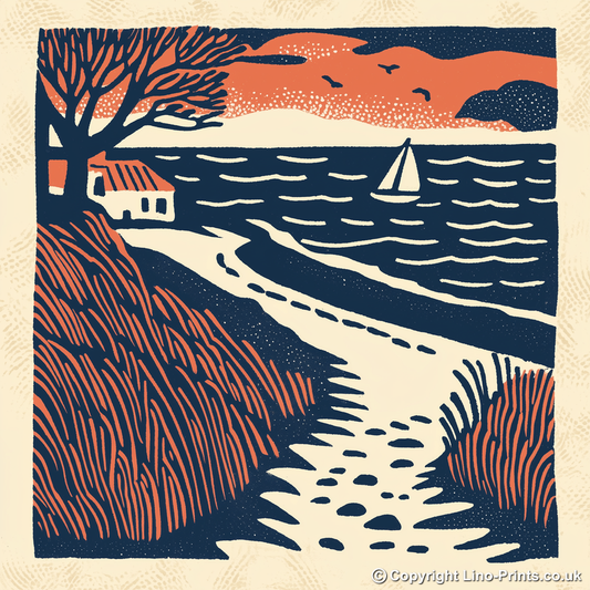 Formby Beach, Merseyside Linoprint-Style Art (135-1)