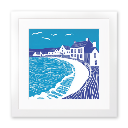 West Bay, Dorset Linoprint-Style Art (1115-1)