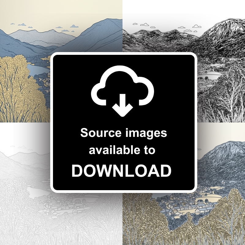 Latrigg view over Keswick Linoprint-Style Art (2476-2)