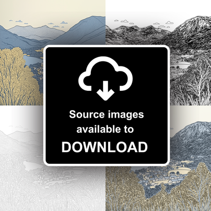Latrigg view over Keswick Linoprint-Style Art (2476-2)