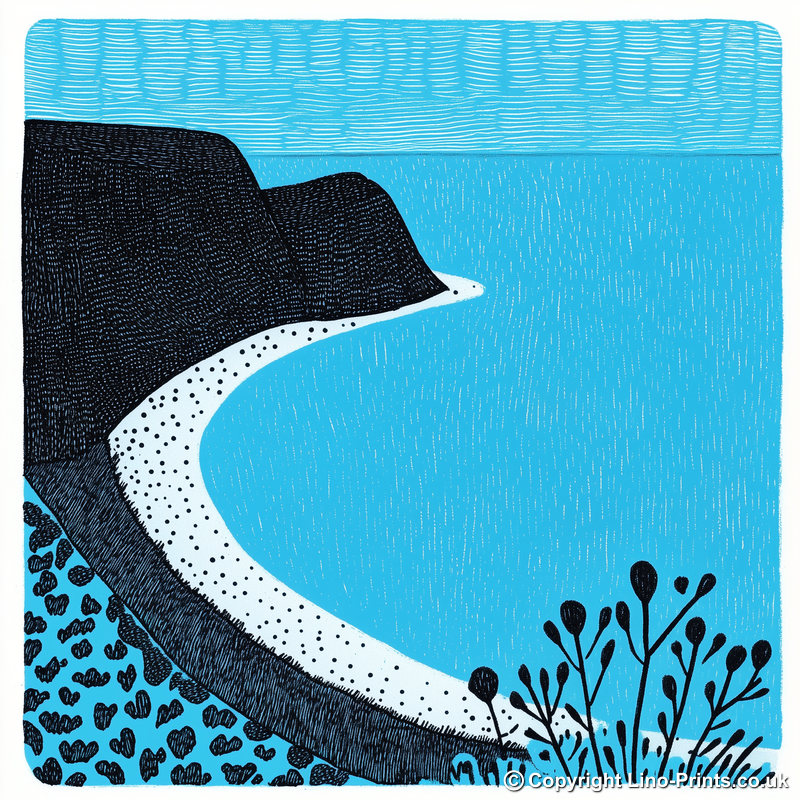 Rhossili Bay, Gower Peninsula Linoprint-Style Art (812-1)