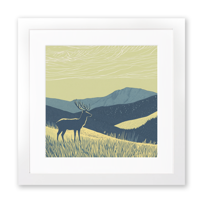 Stag silhouette on a ridge line Linoprint-Style Art (2559-4)