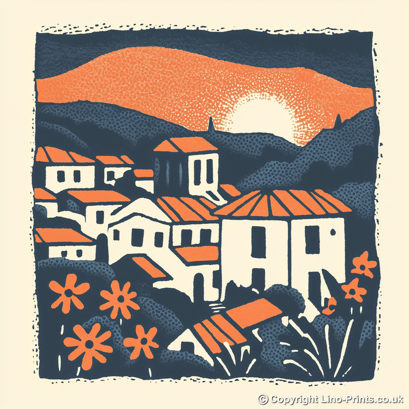 Florence Duomo and rooftops Linoprint-Style Art (13-2)