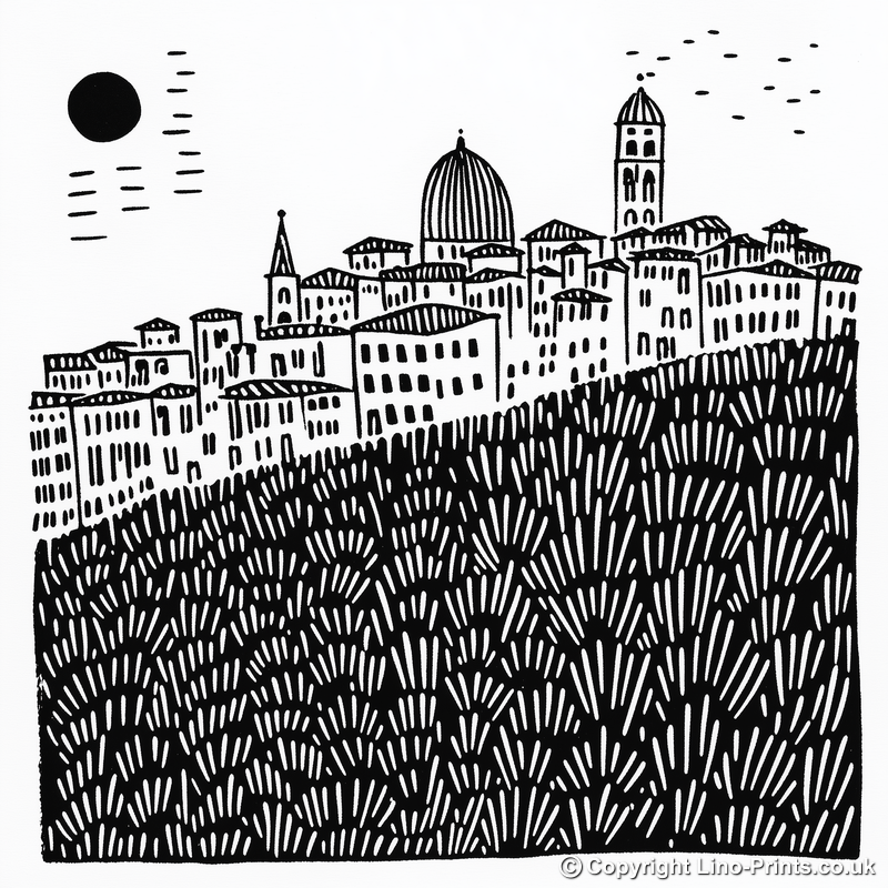 Florence skyline Linoprint-Style Art (559-3)