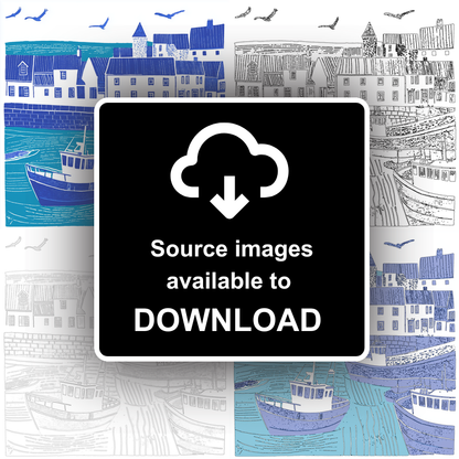 Ilfracombe Harbour, Devon Linoprint-Style Art (1091-2)