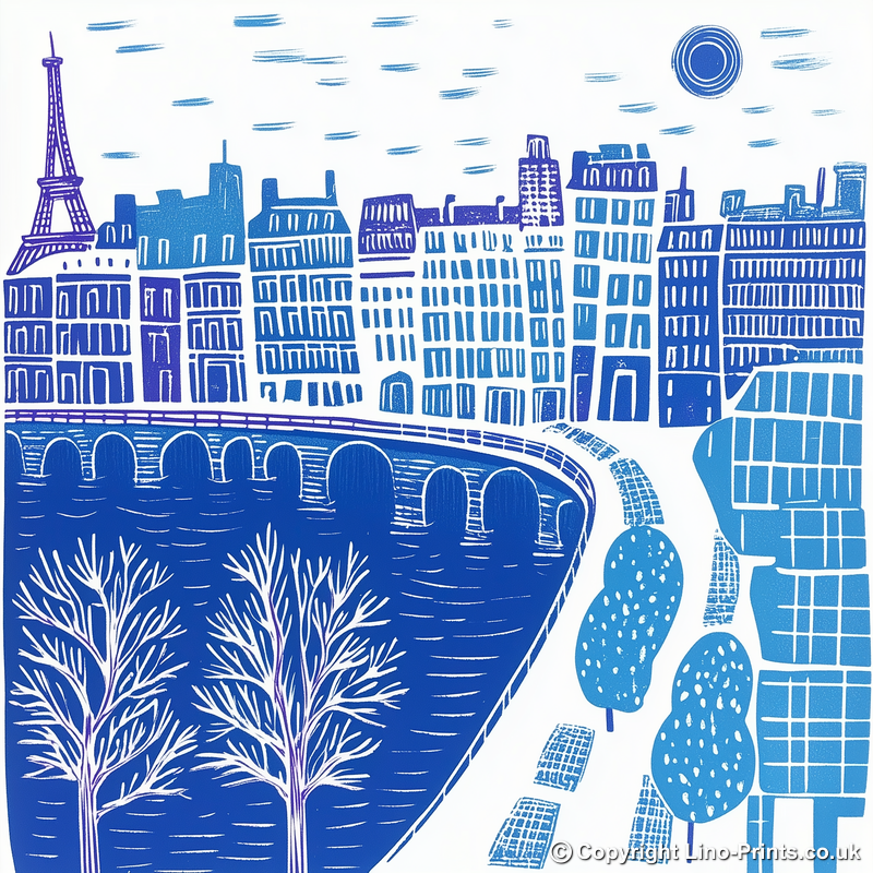 Paris skyline Linoprint-Style Art (863-1)
