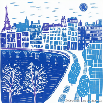 Paris skyline Linoprint-Style Art (863-1)