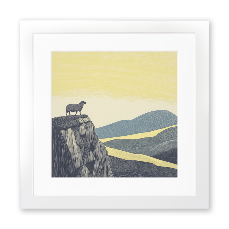 Herdwick sheep silhouette profile on a rise Linoprint-Style Art (2450-2)
